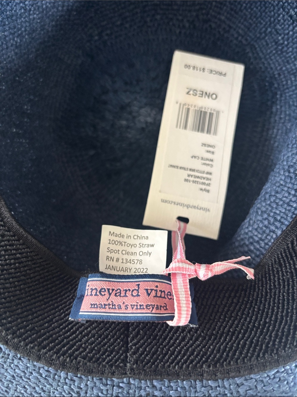 Vineyard Vines Navy Straw Sun Hat with white stitching - Picture 4 of 6